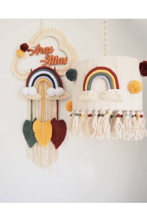 Baby-/Kinderzimmer-Makramee-Kronleuchter im besonderen Design – Türornament mit Namen, 2er-Set, Geschenkset mit 2 Stück - Tasarı Sanatı