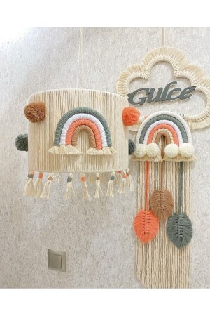 Baby-/Kinderzimmer-Makramee-Kronleuchter im besonderen Design – Türornament mit Namen, 2er-Set, Geschenkset mit 2 Stück - Tasarı Sanatı