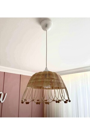 Bebek-çocuk Odası Rattan Avize Bambu Boncuklu Avize 35 Cm (beyaz Duy) HCR4545 - AFRALYAHOME