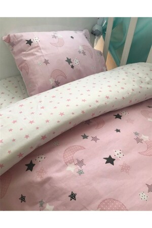 Bebek-çocuk Yastık Çarşaf Yorgan Seti Pembe Ay Yıldız 70x110 Park Beşik Için 143 - Bebek Özel