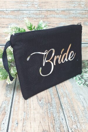 Bedruckte Braut-Clutch-Make-up-Tasche mit Silberfolien-Brautmotiv silver-bride-black-clutch - 1