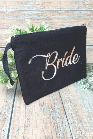 Bedruckte Braut-Clutch-Make-up-Tasche mit Silberfolien-Brautmotiv silver-bride-black-clutch - 3