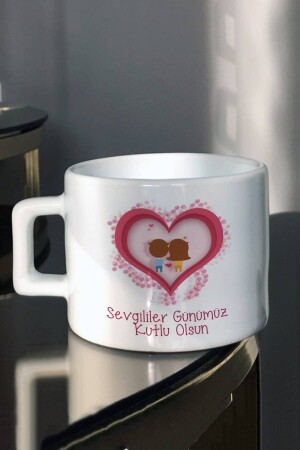Bedruckte Tee- und Kaffeetasse „Fröhliches Valentinstagsgeschenk für Liebhaber“ he-ç-593 - 2