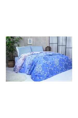 Bedrucktes Bella King-Size-Piqué-Set in Blau und Doppel-Piqué-Set - 1