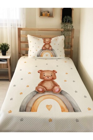 Bedrucktes Einzel-Piqué-Set für Babys und Kinder mit Regenbogen- und Bärenmuster, 160 x 230, Weiß, 65138 - 2