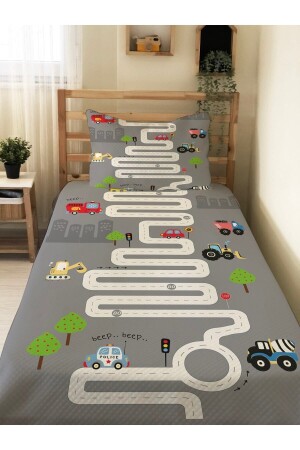 Bedrucktes Einzel-Piqué-Set für Babys und Kinder mit Straßenmuster, 160 x 230 cm, Grau 82501 - 1