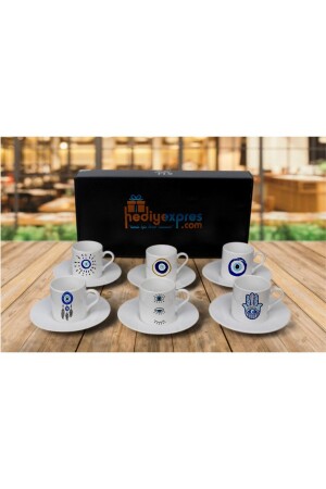 Bedrucktes Porzellan-Set mit „Evil Eye“-Motiv, bestehend aus 6 türkischen Kaffeetassen he-kf-2420 - 2