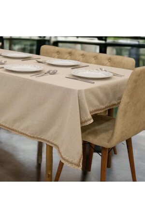 Beige Baumwoll-Leinen-Jute-Spitzen-Tischdecke - 1