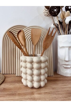 Beige Bubble Vase/Besteck - 2