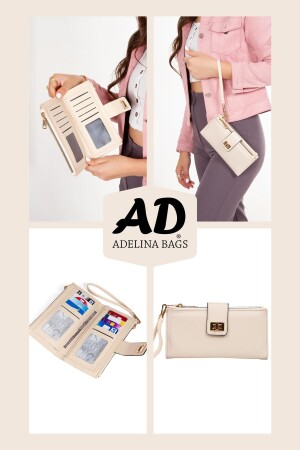 Beige Damen-Geldbörse mit Telefon- und Kartenhalter, Münzfach, verschließbarer Handschlaufe, Portfolio-Geldbörse - 4