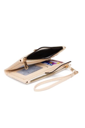 Beige Damen-Geldbörse mit Telefon- und Kartenhalter, Münzfach, verschließbarer Handschlaufe, Portfolio-Geldbörse - 8