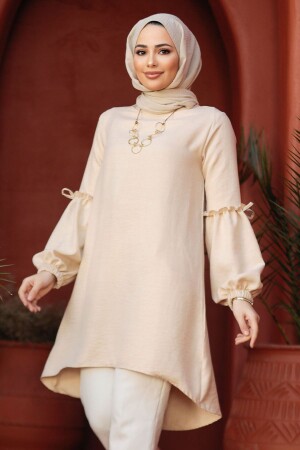 Beige Hijab-Tunika mit Ballonärmeln 4138BEJ - 1