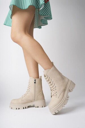 Beige, matte Stiefel mit dicker Sohle - 1