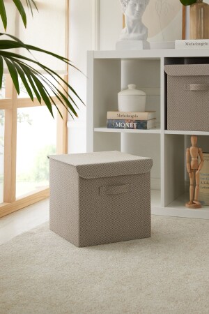 Beige Textured Covered Cabinet Laundry Toy Organizer Folding Storage Box 30x30x30 OCH. 017. OBO. 009 - 1