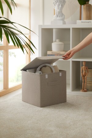 Beige Textured Covered Cabinet Laundry Toy Organizer Folding Storage Box 30x30x30 OCH. 017. OBO. 009 - 5