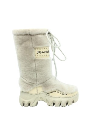 Beigefarbene Pelz-Schneestiefel für Damen aus Leder - 1