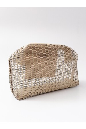 Beigefarbene transparente Clutch-Handtasche mit Wabenmuster für Damen HYB-PTK01 - 2