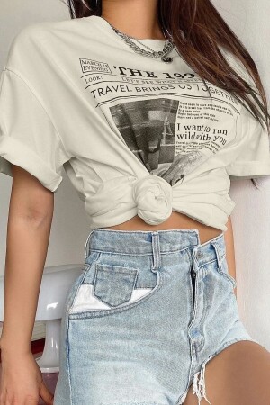 Beiges bedrucktes Oversize-T-Shirt „The 1997“ für Damen - 3