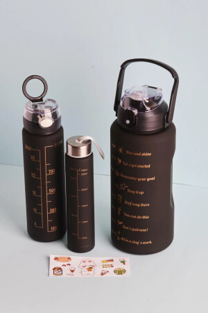 Beispiel motivierende 3-teilige Wasserflasche, Wasserflasche, 2 l, 900 ml, 300 ml, Tritan-Sportflasche, Wasserflasche, BLACK3LUMPARA - 1