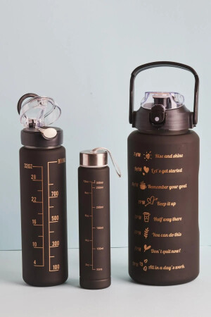 Beispiel motivierende 3-teilige Wasserflasche, Wasserflasche, 2 l, 900 ml, 300 ml, Tritan-Sportflasche, Wasserflasche, BLACK3LUMPARA - 2
