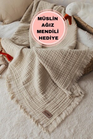 Bej 4katlı Müslin Bebek & Çocuk Müslin Örtü %100 Pamuk Yeni Sezon -110x110cm ZB-139 - ZEYPBA