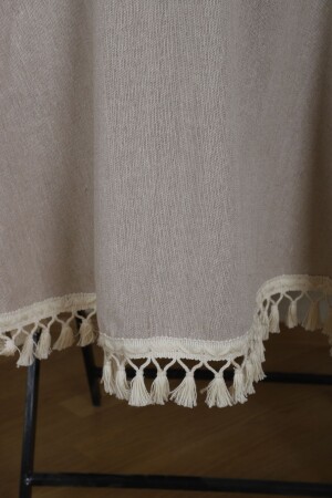 Bej Ham Ponponlu YUVARLAK Masa Örtüsü - Ndc Home