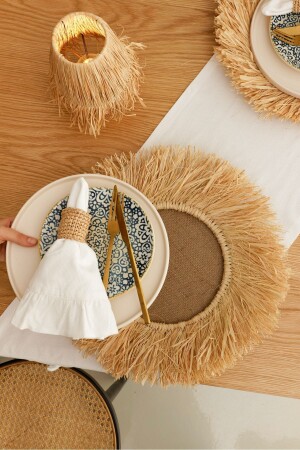 Bej Jüt Kumaşlı Supla Rafya M009 - Maison Avf