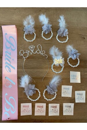 Bekarlığa Veda Pembe Gümüş Bileklik Taç Seti (dövme Hediyeli) - Azebu