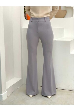 Bel Fermuarlı İspanyolpaça Pantolon 0231 Gri - Bym Fashion