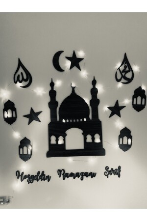 Beleuchtetes Ramadan-Ornament aus Holz, Schwarz - 1