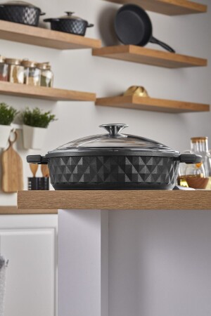 Bella Cam Kapak Döküm Basık Tencere 26 Cm Siyah TAC-3879 - Taç