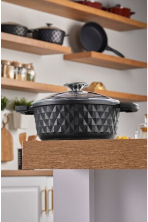 Bella Cam Kapak Döküm Derin Tencere 24 Cm Siyah TAC-3875 - Taç