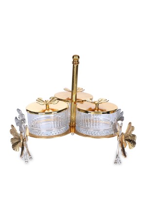 Bella Kelebek Kapaklı Kelebek Ayaklı Tutmalı 3 Bölmeli Sunumluk Çerezlik Kahvaltılık Reçellik - Vadi