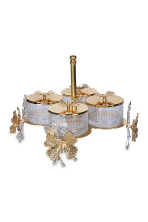 Bella Kelebek Kapaklı Kelebek Ayaklı Tutmalı 4 Bölmeli Sunumluk Çerezlik Kahvaltılık Reçellik - Vadi