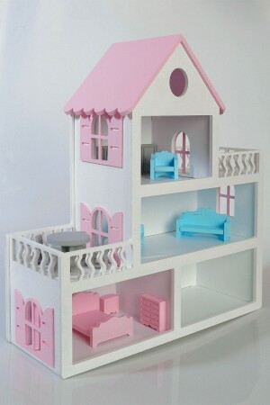 Bemaltes Barbie-Puppenhaus aus Holz (mit 15 Möbelgeschenken) Brd-Barby10 - 2