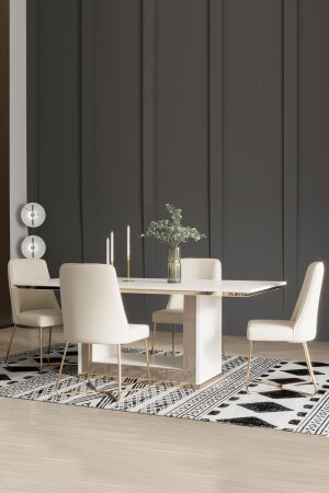 Bendis Sabit 190x100 Salon&oturma Odası Yemek Masası - Krem&Gold - 4