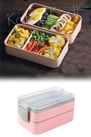 Bento 2 Katlı Yemek Kabı Pudra 900 Ml 7480000717244 - 2