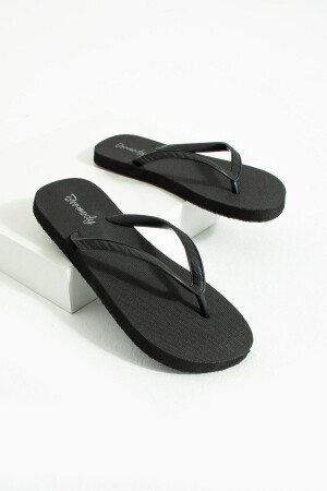 Bequeme Basic-Flip-Flops für Damen in Schwarz, Strandpantoffeln - 1