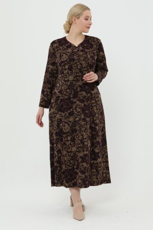 Bequemes, stilvolles Hijab-Kleid für Mütter in großen Größen mit Körbchenmuster – Pflaume - Likapa