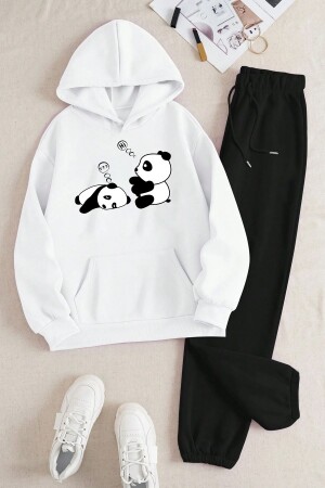 Bequemes Unisex-Trainingsanzugset mit Sleepy Panda-Aufdruck - 1