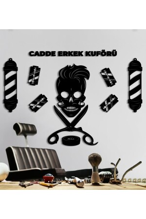 Berber Shop Kurukafa Kişiye Özel Erkek Kuaför Dekor Set- HEDİYELİ KEDİ TABLO 1 - Mod