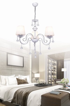 Berfin 3'lü Beyaz Krom Özel Statik Boyalı Paslanmaz Taşlı Avize G-1207-3 - Trendylight