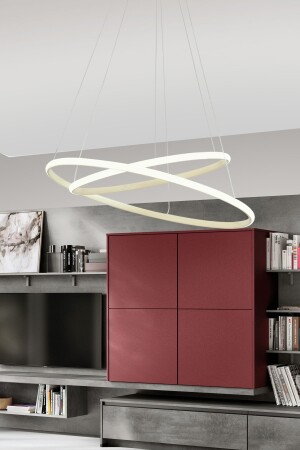 Bernardo 45x35 Büyük Çember Krem Modern Sarkıt Beyaz Işık Led Avize BRNRD02 - 5