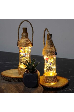 Bernsteinfarbene Flasche, dekoratives Nachtlicht mit 18 LEDs, Tageslicht im Inneren, Perlenglasflasche, Tischfigur 534545 - 2