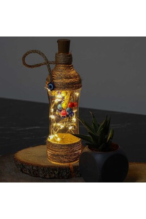 Bernsteinfarbene Flasche, dekoratives Nachtlicht mit 18 LEDs, Tageslicht im Inneren, Perlenglasflasche, Tischfigur 534545 - 3