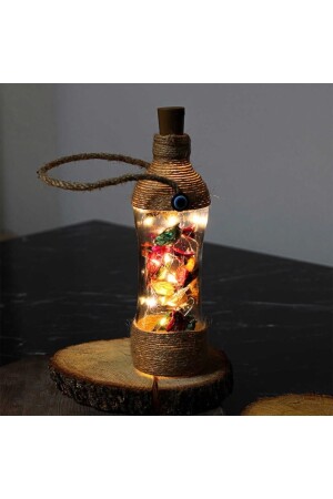 Bernsteinfarbene Flasche, dekoratives Nachtlicht mit 18 LEDs, Tageslicht im Inneren, Perlenglasflasche, Tischfigur 534545 - 4