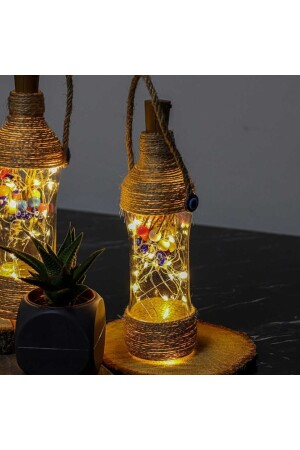 Bernsteinfarbene Flasche, dekoratives Nachtlicht mit 18 LEDs, Tageslicht im Inneren, Perlenglasflasche, Tischfigur 534545 - 6