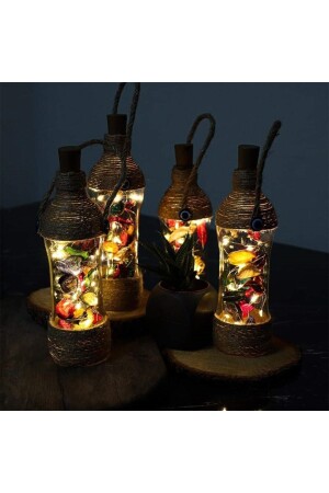 Bernsteinfarbene Flasche, dekoratives Nachtlicht mit 18 LEDs, Tageslicht im Inneren, Perlenglasflasche, Tischfigur 534545 - 9
