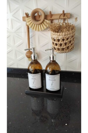 Bernsteinfarbenes 2-teiliges Flüssigseifen- und Spülmittelflaschen-Set mit silbernem Deckel und 500 ml-Seifenspender-Set aus Glas mbssb008 - mübish