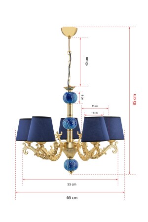 Beş Kollu Zamak Avize Gold Mavi Çinili Mavi Şapkalı BŞZMKGLDMVŞP - 5